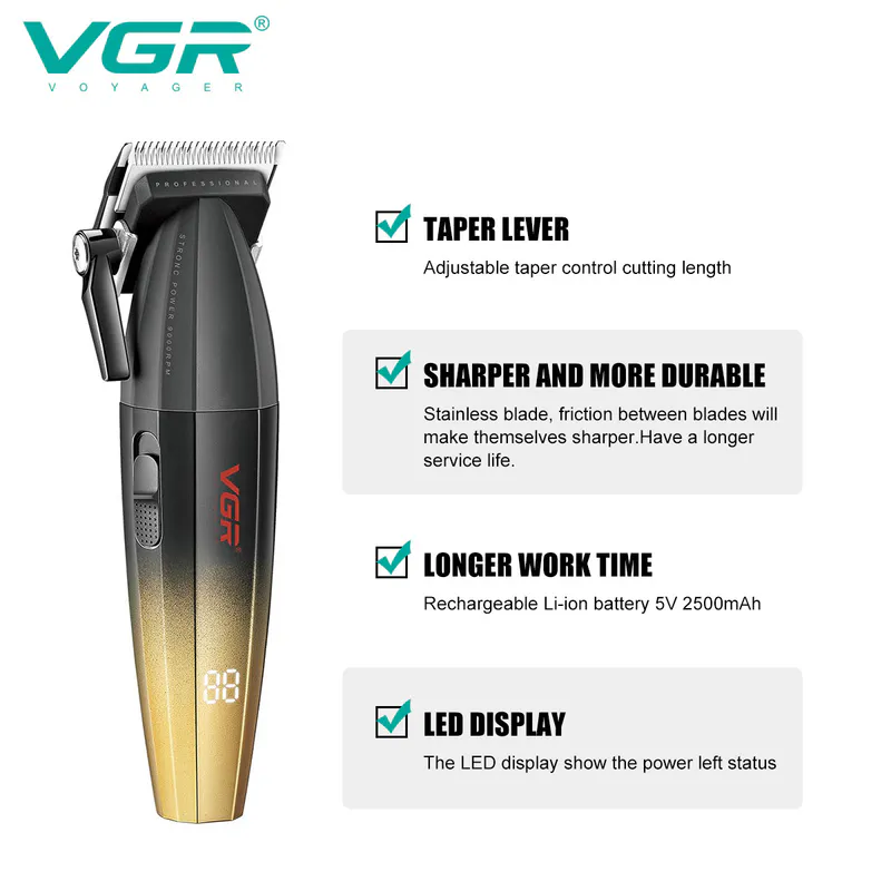 Strihací strojček VGR VOYAGER V-003C Salon Series – zlatý - Obrázok 4